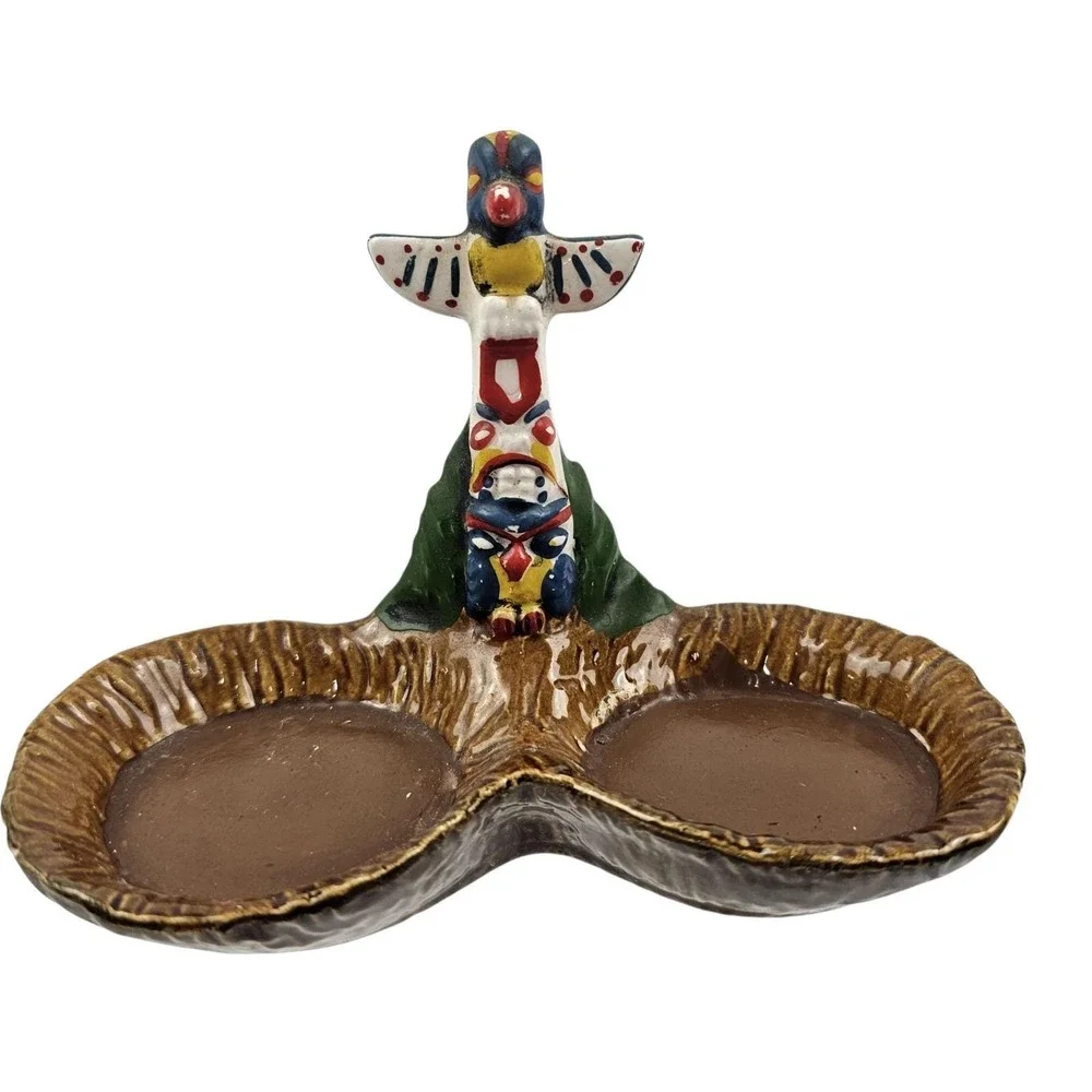 Vintage Japan Ceramic Salt and Pepper Shakers Set with Totem Pole Base Multi